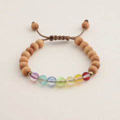 Glow Glass Mini Chakra Wood Adjustable Bracelet